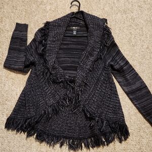 Elegant Black Fringed Women's Cardigan